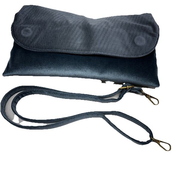 Anthropologie Blue Velvet Corded Shoulder & Crossbody Clutch Bag New Without Tag - Picture 8 of 16